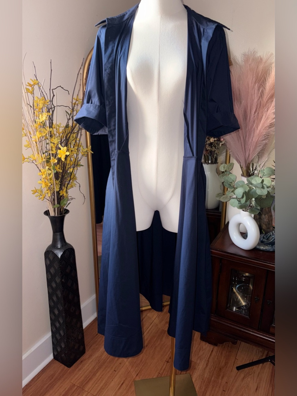 Lauren Ralph Lauren black label Navy button up maxi Dress with Tie Belt - Picture 7 of 9